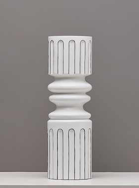 高端北欧风黑白条纹树脂花样板间售楼部客厅茶几几何线条花器饰品