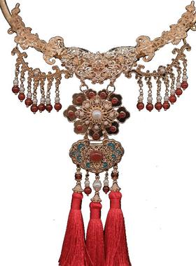 后雨山古风汉服 锦瑟 红流苏璎珞项圈蝴蝶红玛瑙点蓝长命锁新娘饰