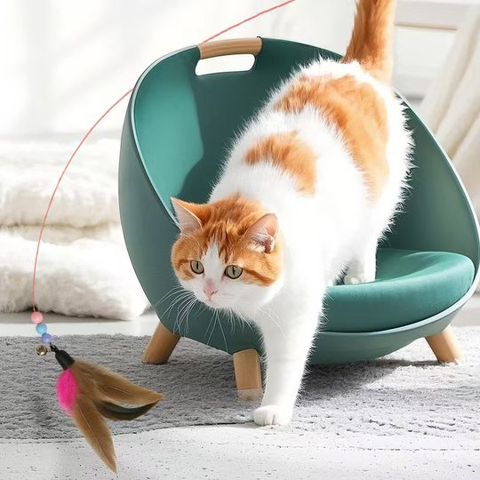 Extra long rod wire teasing cat stick with bell feather cat pet toy cat interactive play to consume physical strength