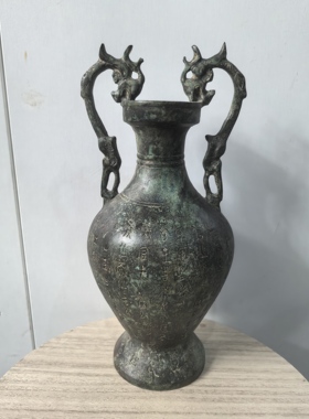 仿古青铜器双龙悬口瓶工艺精美可摆放收藏家居装饰工艺品英爵柏成