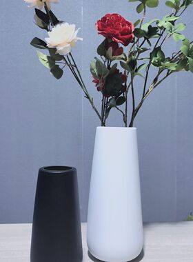 简约仿陶瓷花瓶家居装饰摆件黑白两色圆柱形软装客厅办公室装饰品