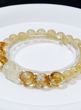 【慕霞千里】高货天然黄塔晶金发晶水晶手串女款时尚貔貅手链