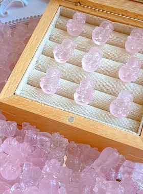 天然水晶粉水晶提灯狐仙通孔手串萌宠配件雕刻件冰透星光粉