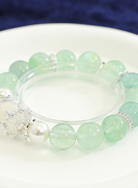 【碧波】高货天然绿手串女款单圈雪花幽灵水晶手链