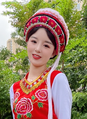 白族女帽绣花帽滇七彩包头女刺绣