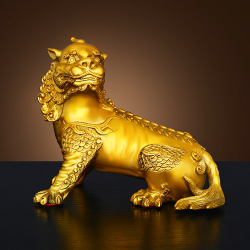 黄铜谛听摆件地藏王坐骑独角神兽铜貔貅地听客厅招宝财家居装饰品 - 图0