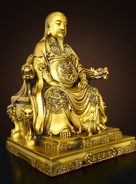 纯黄铜真武大帝神像供奉摆件