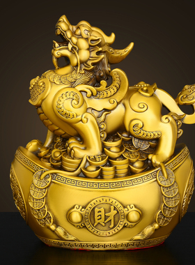 纯黄铜貔貅摆件一对招财家居装饰