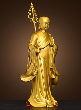 地藏王菩萨拿禅杖站礼佛用品全铜