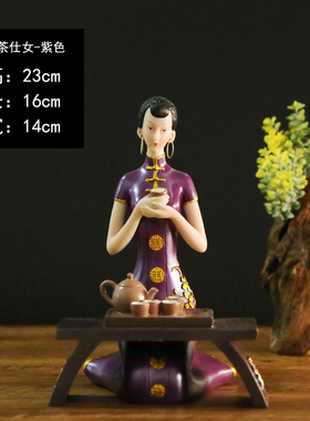 新中式风博古架树脂人物软装饰品