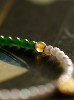 一些温言软语天然珍珠碧玉镀金女