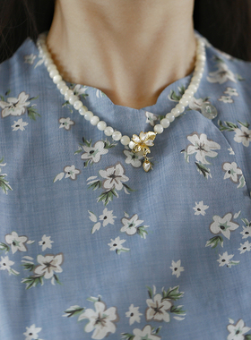 浮梦丨天然贝母古董花扣项链