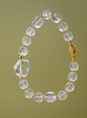 软语新中式白水晶纯银镀金手链女