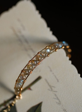 月华如水丨天然拉长石链式手镯