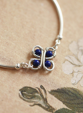 四合丨天然青金石纯银手链可调节