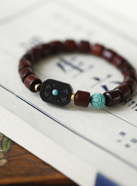 溪亭日暮丨小叶紫檀松石手链