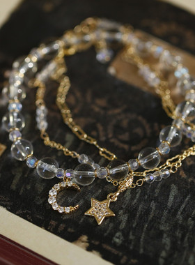 软语文艺古典白水晶星月情侣手链