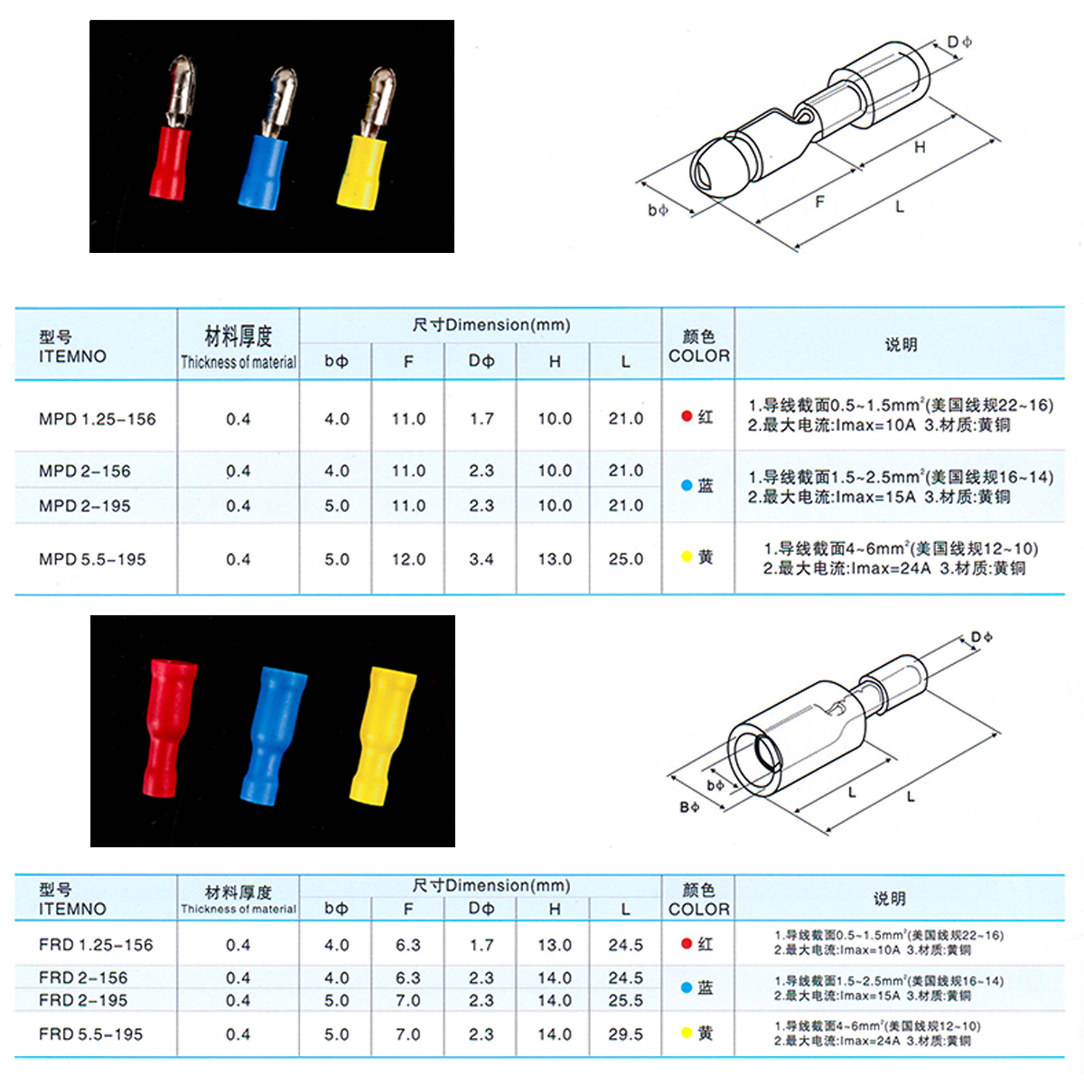 快速接线端子子弹形电线连接器对接头冷压绝缘端子公母对插头50套 - 图0