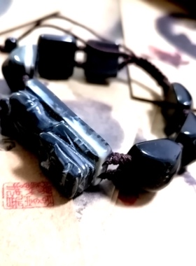 福百瑞珠宝天然天珠天眼石大珠貔貅手编复古美搭精工编织缠丝手链