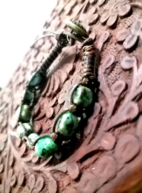 福百瑞珠宝 天然松石随形水晶手作蜡绳编织手链