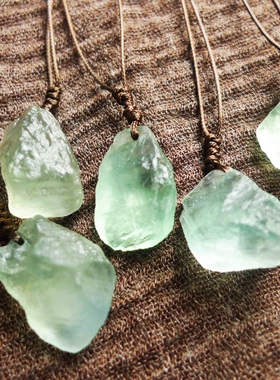 原石手工编织腊绳吊坠