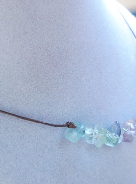 阿福家 天然彩虹萤石碎石手编一线简约随意蜡绳项链