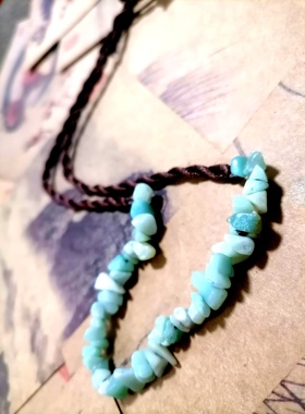 阿福珠宝 天然天河石碎石原创编织藏式手搓棉线项链