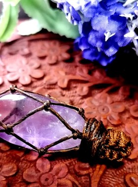 原石手工编织腊绳吊坠