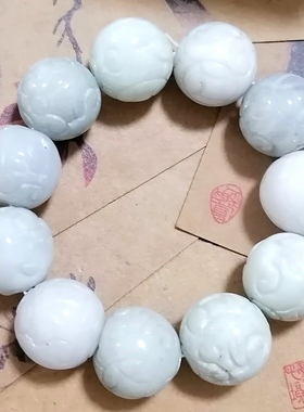 福百瑞珠宝孤品天然翡翠a货缅甸真品福禄寿玉石大珠霸气复古手链