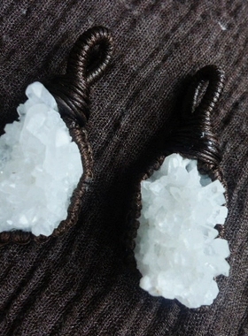 福百瑞原创天然白水晶晶簇随意原石网兜蜡绳项链