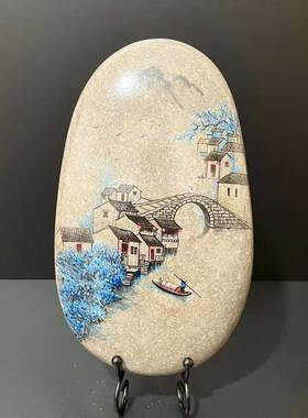 石头摆件中式办公室手绘