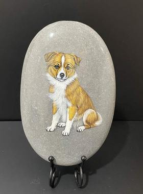 石头摆件现代办公室纯手绘石头画