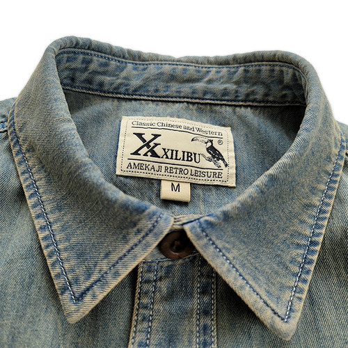 西里布夏季纯棉牛仔半袖衬衫阿美咔叽复古休闲新品非rrl kapital - 图2