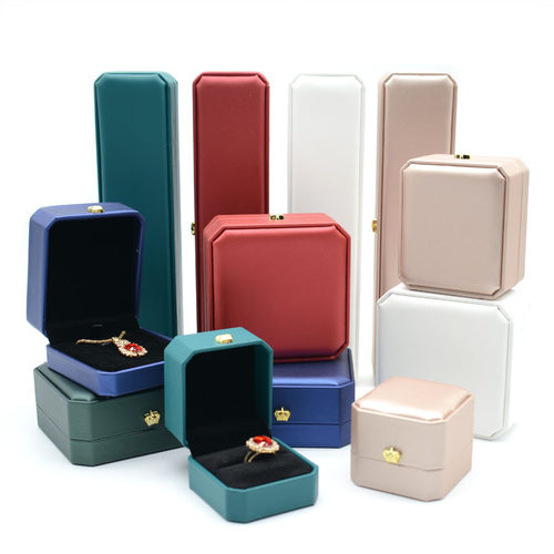 皇冠八角PU皮戒指吊坠手镯手链项链挂件耳钉钻石饰品首饰包装盒子 - 图3