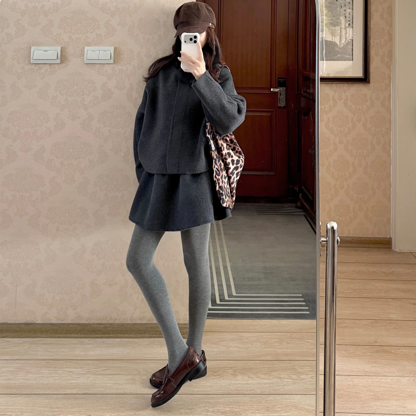 韩系灰色小香风呢子套装女秋冬毛呢外套花苞短裙两件套时尚千金风,淘宝优惠券,粉丝福利购,淘宝优惠卷