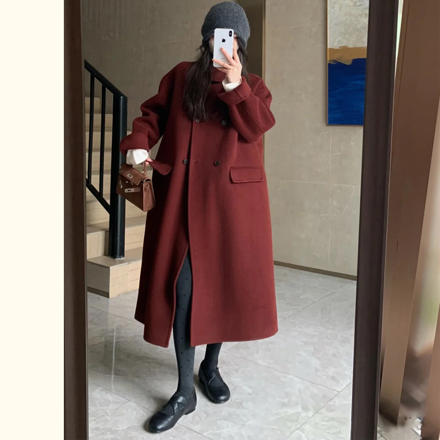 高级感双排扣红色毛呢外套女秋冬新款韩版小个子宽松显瘦呢子大衣,淘宝优惠券,粉丝福利购,淘宝优惠卷