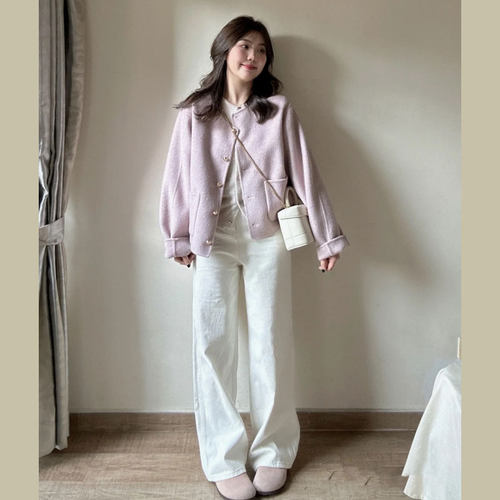 气质毛呢短外套宽松小个子女冬季新款超好看短款呢子大衣宽松显瘦 - 图1