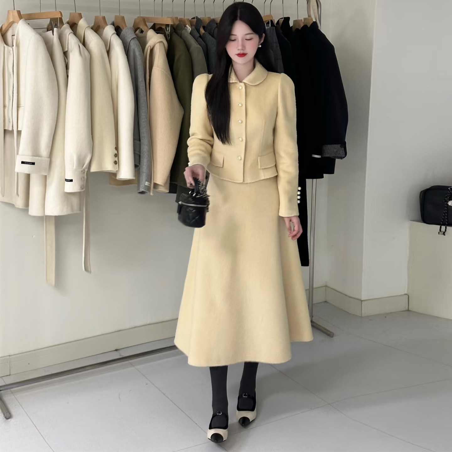 千金风翻领外套A字裙毛呢套装女秋装高知感气质呢子两件套轻熟风,淘宝优惠券,粉丝福利购,淘宝优惠卷