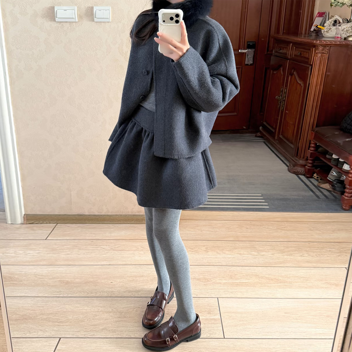 韩系灰色小香风呢子套装女秋冬毛呢外套花苞短裙两件套时尚千金风,淘宝优惠券,粉丝福利购,淘宝优惠卷