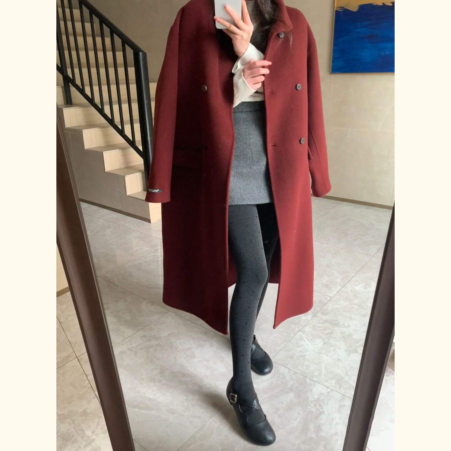 高级感双排扣红色毛呢外套女秋冬新款韩版小个子宽松显瘦呢子大衣,淘宝优惠券,粉丝福利购,淘宝优惠卷