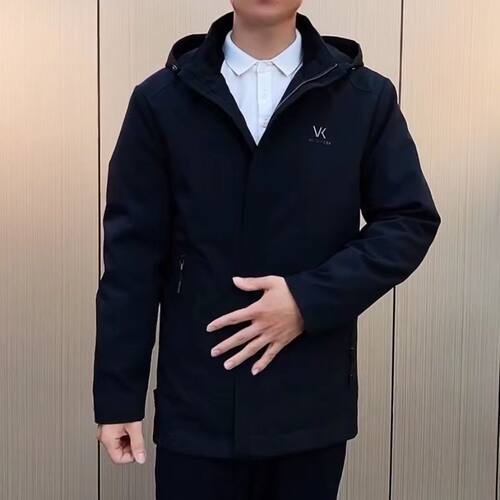 2025新款皮草派克服整皮兔毛内胆可拆卸简约商务短款秋冬男士外套 - 图1