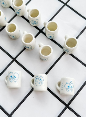 12个装 17mm陶瓷迷你小杯子 爱心小熊仿真咖啡杯微缩摆件diy挂件