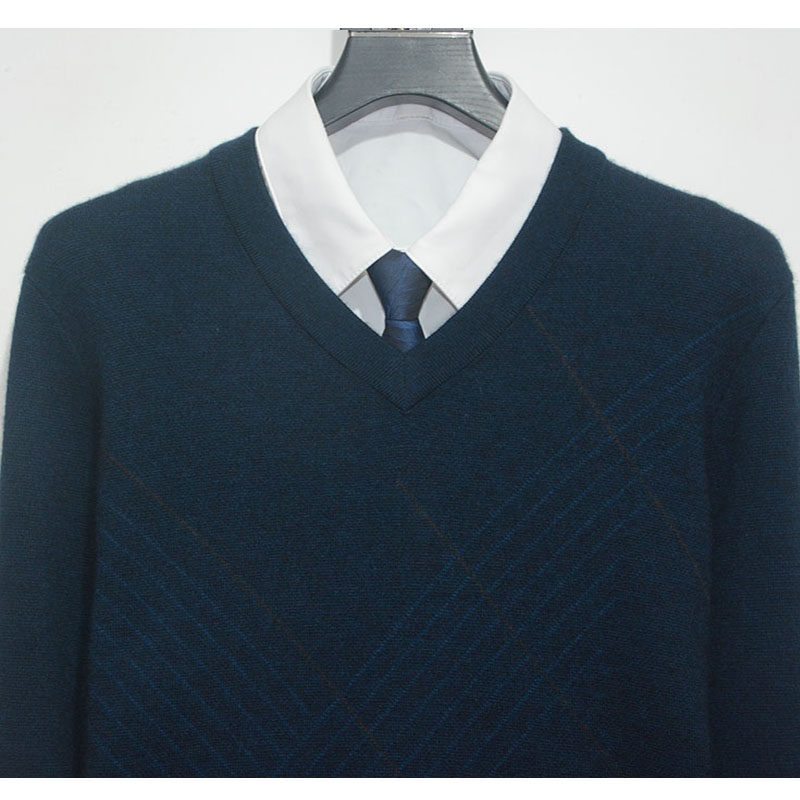 中老年男士毛衣唐古拉牛绒衫v领加厚凤凰金兔秋露羊毛衫男款冬季