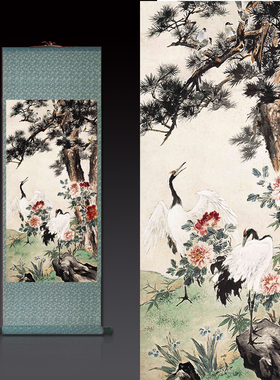 孔雀图国画客厅装饰画挂画卷轴