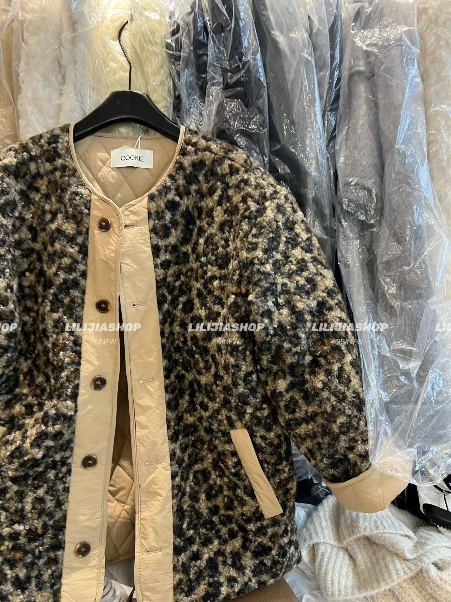 MIDO家 2025秋冬新款韩版时尚百搭宽松百搭拼色圆领豹纹棉服外套,淘宝优惠券,粉丝福利购,淘宝优惠卷