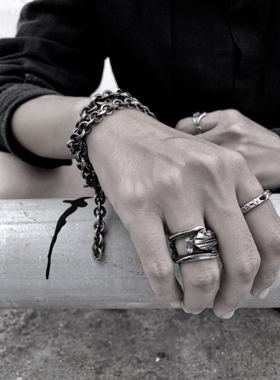 圆圈纯银暗黑先锋风复古配饰手链