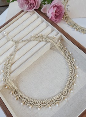 弋朵手作日本进口保色金属珠宫廷蕾丝项链个性定制可改尺寸。