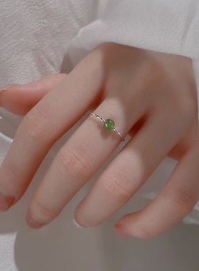 纯银和田玉戒指女个性小众设计