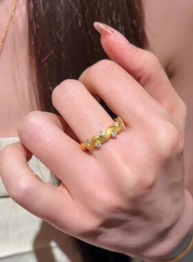 缎面中古藤蔓荆刺拉丝镶钻戒指女