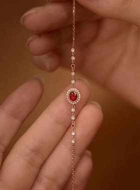法式复古镶嵌红宝石手链女款晚宴
